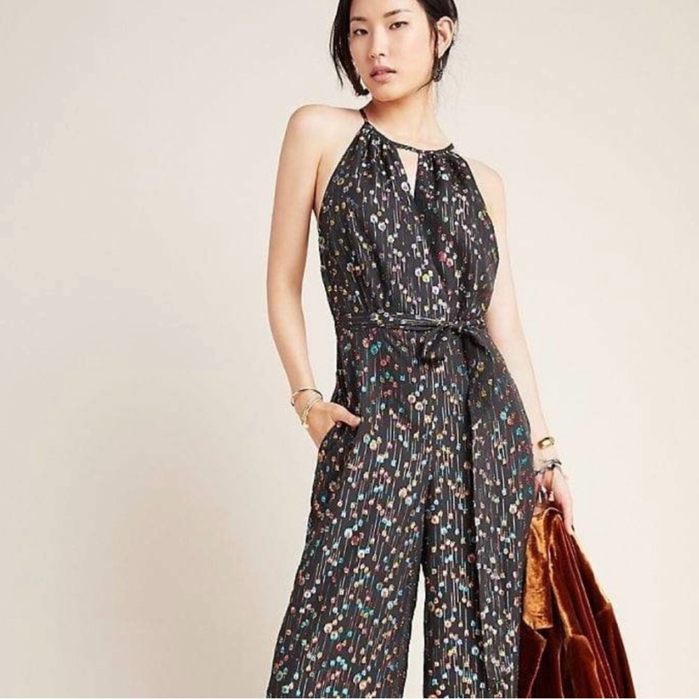 NWT Anthropologie Eva Franco Edita black rainbow metallic clip dot jumpsuit